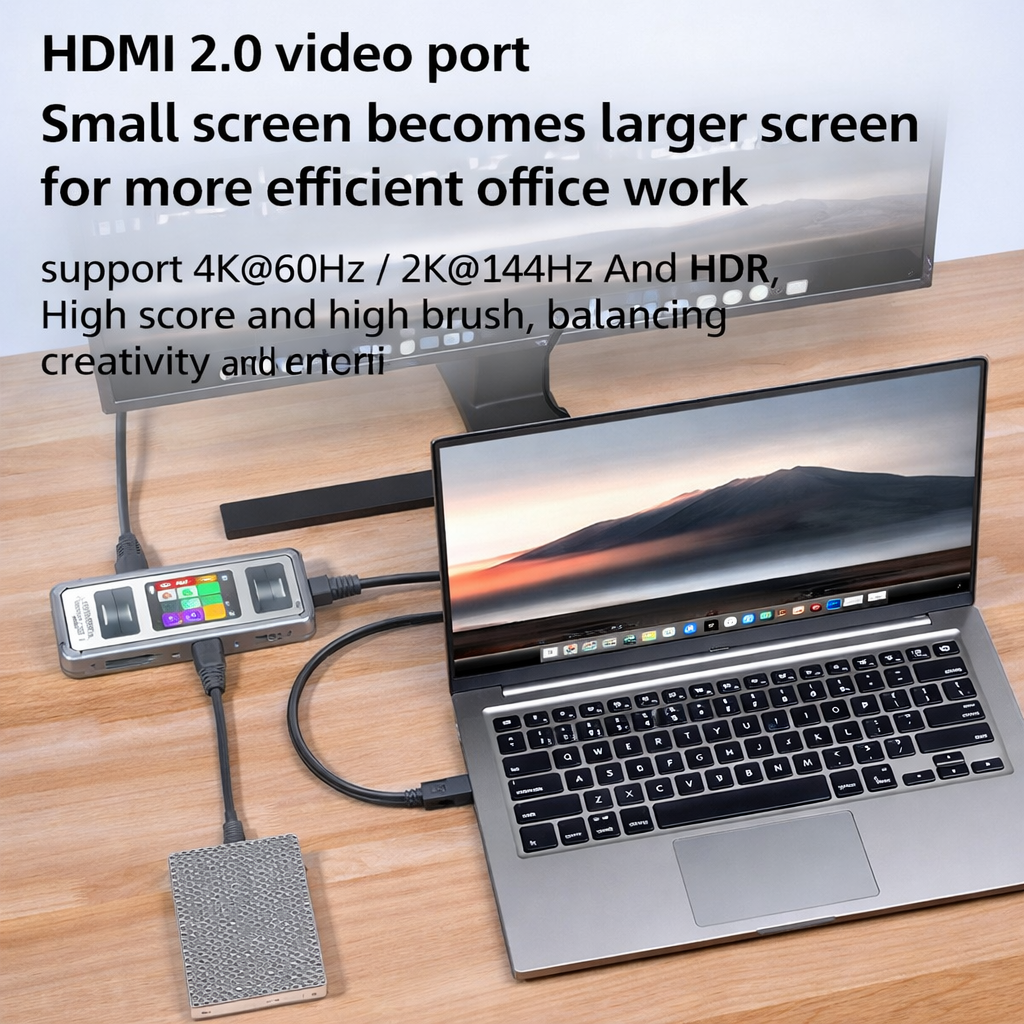 G71 7 in 1 Aluminum Alloy Office Docking Station Smart Screen Display Type-C to HDMI2.0 USB3.0 HUB PD100W Adapter