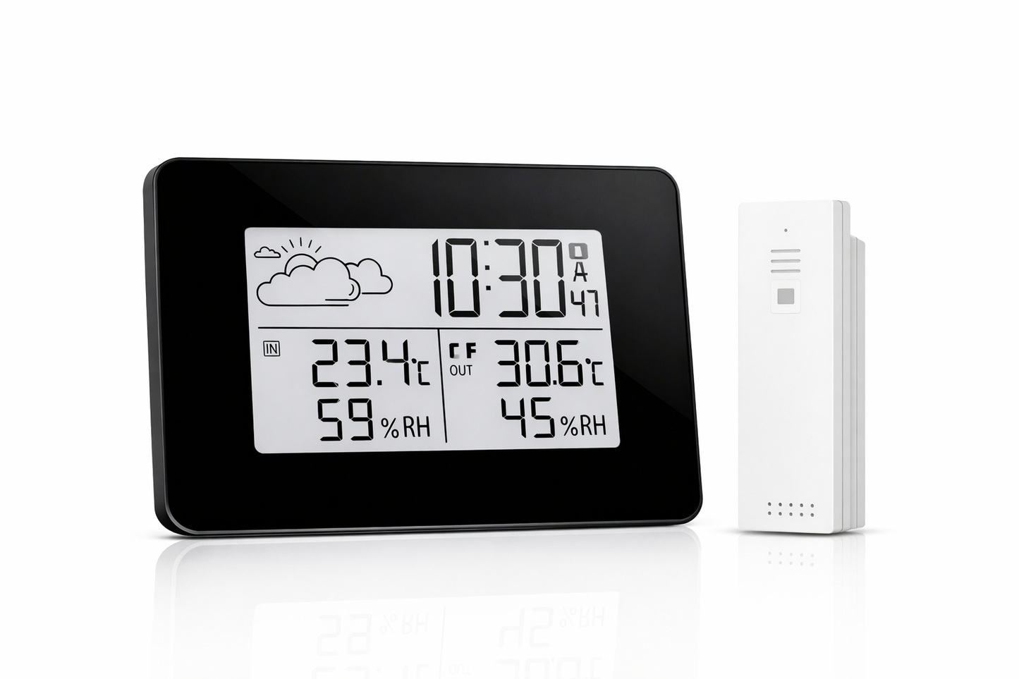 Weather Clock, Optional ℃/℉ Digital LCD Alarm Clock with LCD Clear Large Digital Display Support Snooze and Alarm Function(Black)