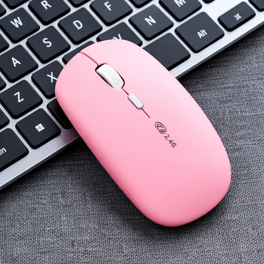 Wireless Mouse,Inphic Slim Rechargeable Mouse Silent Click 2.4G Wireless Mice 1600DPI Mini Optical Portable Travel Cordless Mouse with USB Receiver for PC Laptop Computer Mac MacBook (Pink Color)