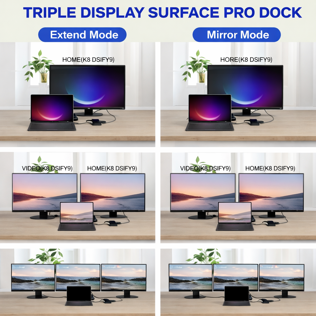 For Surface Dock, Microsoft Surface Docking Station with HDMI x2, VGA, RJ45, USB3.0, USB-C, SD, TF, Audio for Surface Pro 9/8/X/7/6/4/3, Surface Laptop 4/3/2/1, Surface Laptop go, Surface Book 3/2/1