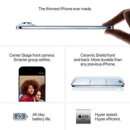 iPhone Air 256 GB: Thinnest iPhone Ever, 16.63 cm (6.5″) Display with Promotion up to 120Hz, Powerful A19 Pro Chip, Center Stage Front Camera, All-Day Battery Life