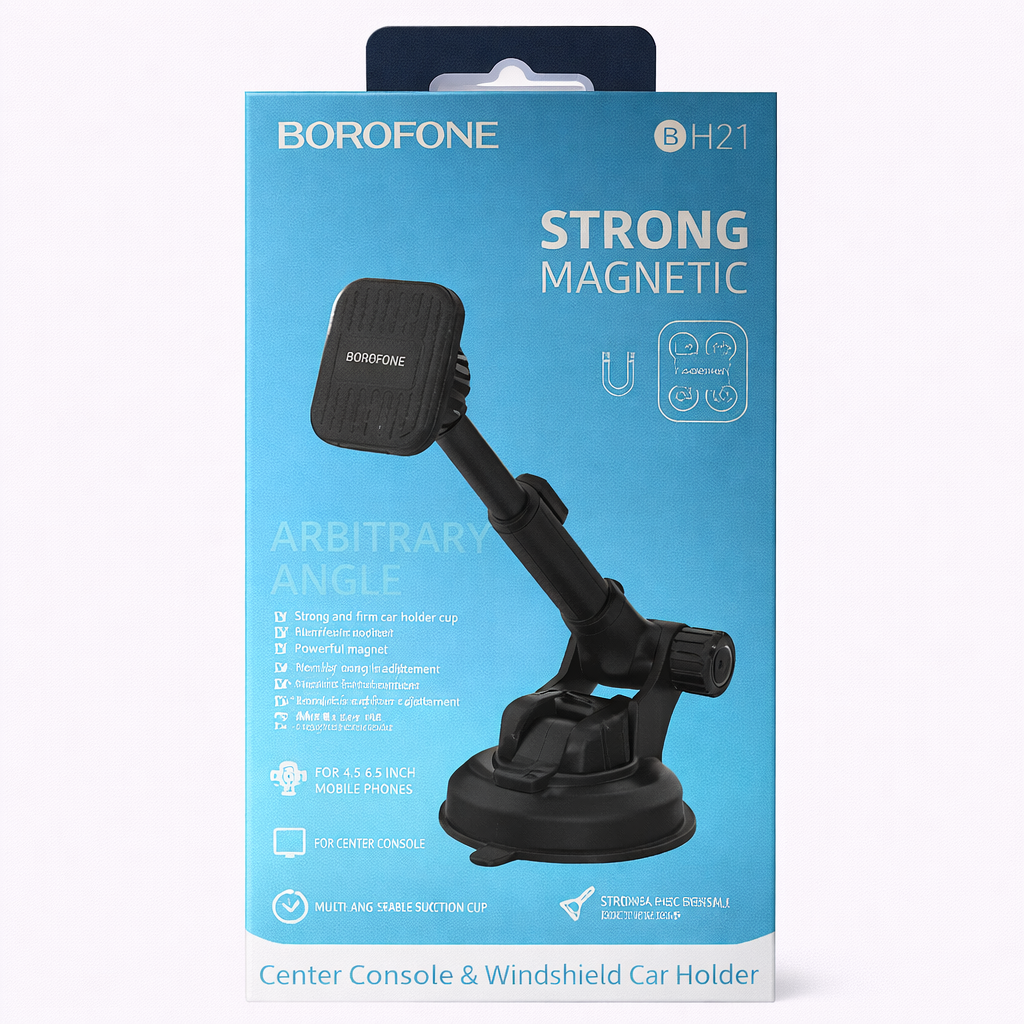 BOROFONE BH21 Strong Magnetic Car Phone Holder – Windshield &amp; Dashboard Mount, Adjustable Viewing Angle