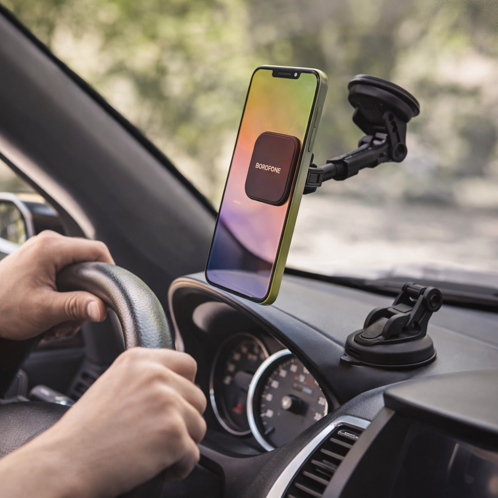 BOROFONE BH21 Strong Magnetic Car Phone Holder – Windshield &amp; Dashboard Mount, Adjustable Viewing Angle