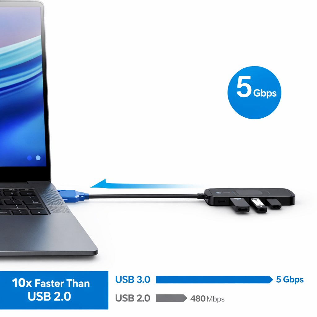 Beikell USB 3.0 Hub, 4-Port Ultra Slim USB Hub, Data Hub, Extra Light, Super Speed, for MacBook, MacBook Air/Pro/Mini, PS4, Surface Pro, Huawei MateBook, USB Flash Drives etc.