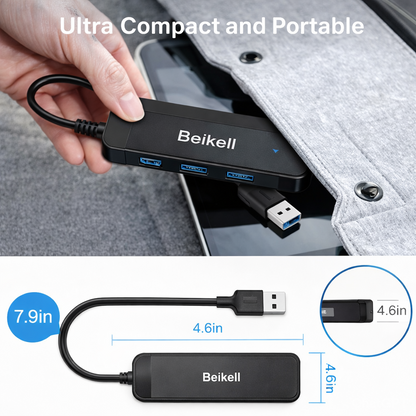 Beikell USB 3.0 Hub, 4-Port Ultra Slim USB Hub, Data Hub, Extra Light, Super Speed, for MacBook, MacBook Air/Pro/Mini, PS4, Surface Pro, Huawei MateBook, USB Flash Drives etc.