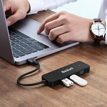Beikell USB 3.0 Hub, 4-Port Ultra Slim USB Hub, Data Hub, Extra Light, Super Speed, for MacBook, MacBook Air/Pro/Mini, PS4, Surface Pro, Huawei MateBook, USB Flash Drives etc.