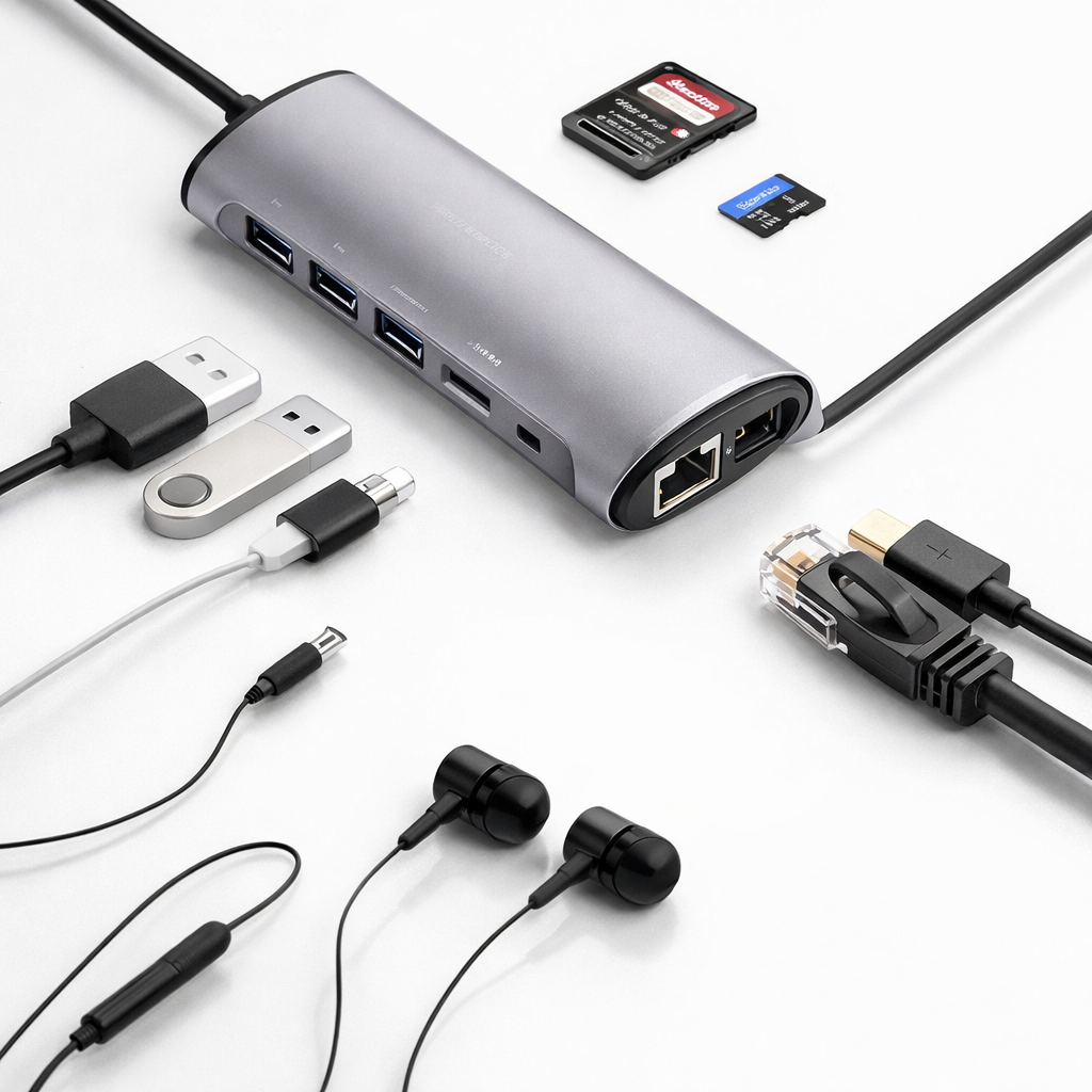 Fonething USB C HUB, 11 in 1 USB C Docking Station with 4K HDMI, , 3*USB 3.0, USB C Data, , RJ45 Ethernet Port, SD/TF, 3.5mm AUX, Compatible with MakBook Pro/Air, More Type C Devices-grey