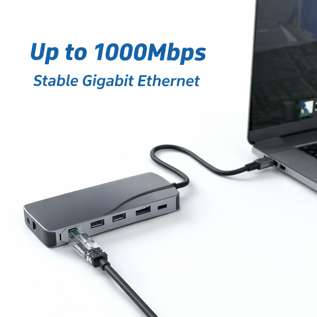Fonething USB C HUB, 11 in 1 USB C Docking Station with 4K HDMI, , 3*USB 3.0, USB C Data, , RJ45 Ethernet Port, SD/TF, 3.5mm AUX, Compatible with MakBook Pro/Air, More Type C Devices-grey