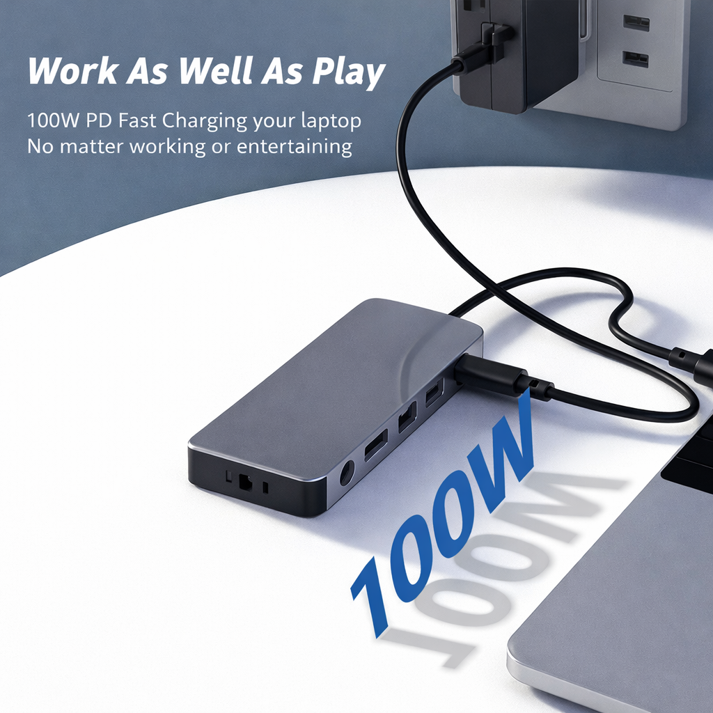 Fonething USB C HUB, 11 in 1 USB C Docking Station with 4K HDMI, , 3*USB 3.0, USB C Data, , RJ45 Ethernet Port, SD/TF, 3.5mm AUX, Compatible with MakBook Pro/Air, More Type C Devices-grey