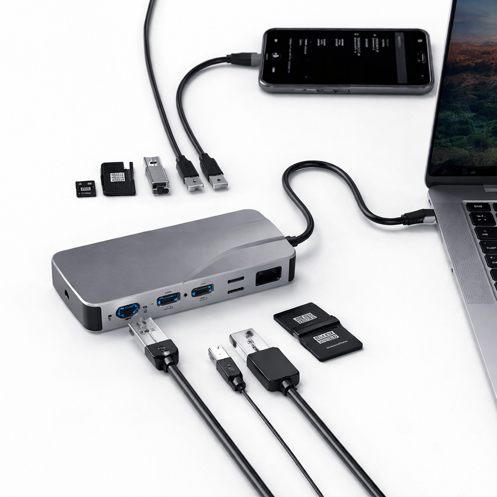 Fonething USB C HUB, 11 in 1 USB C Docking Station with 4K HDMI, , 3*USB 3.0, USB C Data, , RJ45 Ethernet Port, SD/TF, 3.5mm AUX, Compatible with MakBook Pro/Air, More Type C Devices-grey