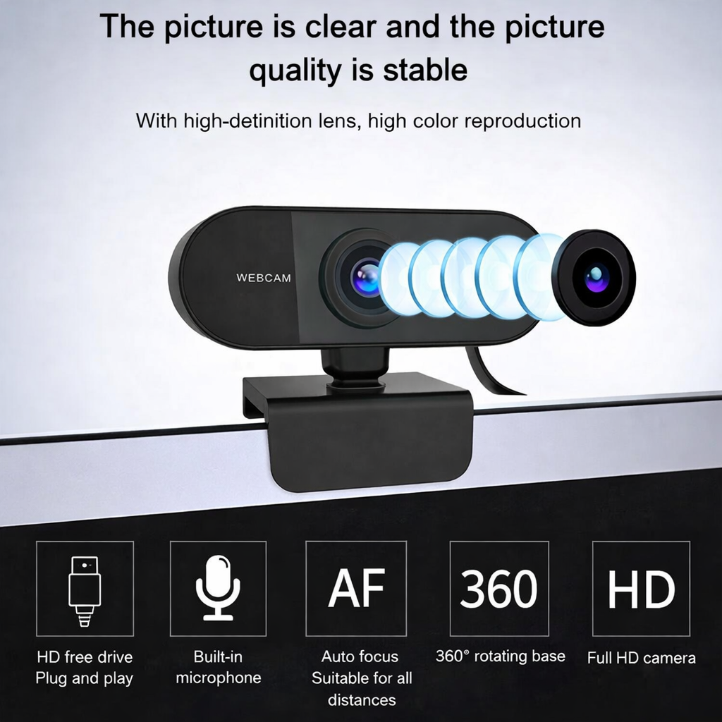 Fonehting Webcam for PC | USB Full HD 1080P Webcam with Noise Canceling Microphone | For PC Laptop Desktop Webcam with 360° Rotating Base Plug & Play for Video Calls, Live Streaming, Games and Conferences | Streaming camera