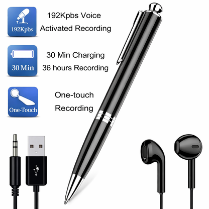 Pen Digital Voice Recorder with Playback Voice Activated Recorder for Lectures with Long Battery Life Metal Recording Device Easy to Use USB Rechargeable