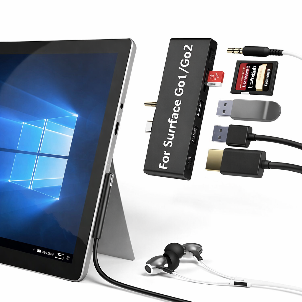 For Surface Go Hub Docking Station for Surface Go/Go2/Go3//Go4, 7-in-2 Surface Go Hub Adapter with 4K USB C to HDMI, 2 USB 3.0 Ports, Earphones Jack,SD/TF Card Slot