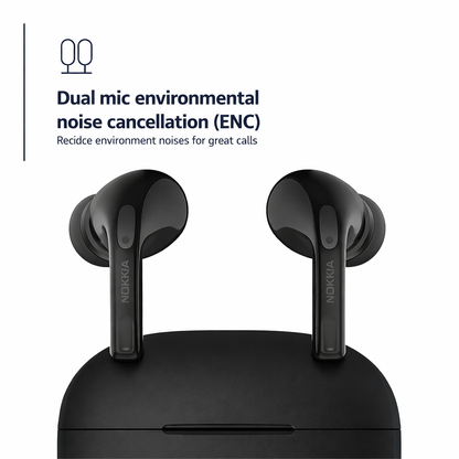 Nokia Go Earbuds+ True Wireless Earbuds TWS-201 (Black) - Portable Bluetooth 5.0 in-Ear Headphones with Touch Control - Comfortable Fit, Voice Assistant-Enabled, 26 Hours Use with Charging Case