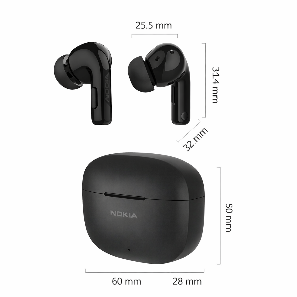 Nokia Go Earbuds+ True Wireless Earbuds TWS-201 (Black) - Portable Bluetooth 5.0 in-Ear Headphones with Touch Control - Comfortable Fit, Voice Assistant-Enabled, 26 Hours Use with Charging Case