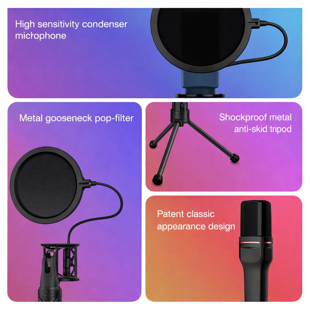 YANMAI Mic with USB Connector, Light-Weight, Condenser Microphone, RGB Lighting, Noise Canceling, Foldable Tripod for Live Streaming, Podcasting (SF-666R)