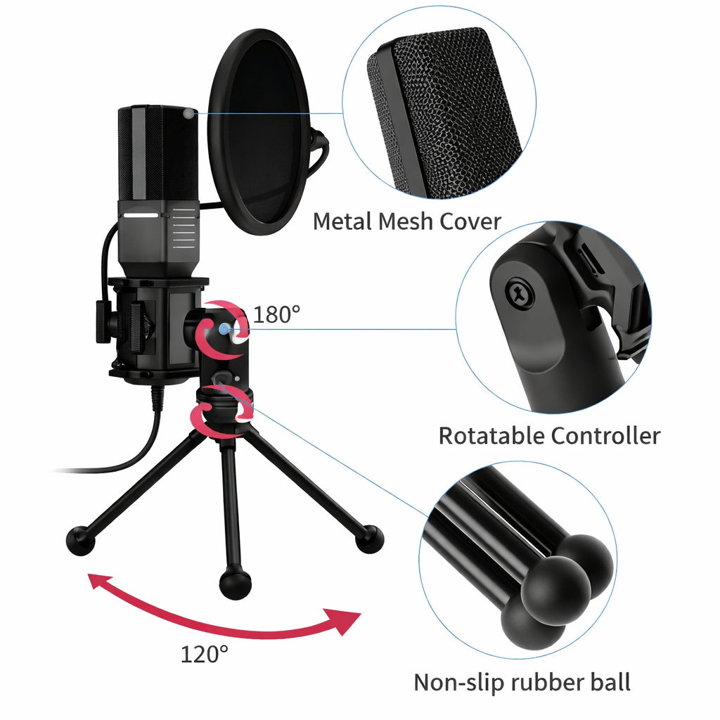 YANMAI Mic with USB Connector, Light-Weight, Condenser Microphone, RGB Lighting, Noise Canceling, Foldable Tripod for Live Streaming, Podcasting (SF-666R)