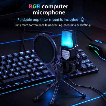 YANMAI Mic with USB Connector, Light-Weight, Condenser Microphone, RGB Lighting, Noise Canceling, Foldable Tripod for Live Streaming, Podcasting (SF-666R)