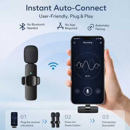 K9 Dual Wireless Lavalier Microphone for All Smartphones | Noise Cancellation Dual Mic Set with Receiver for Recording Interviews, Vlogs, YouTube, Reels