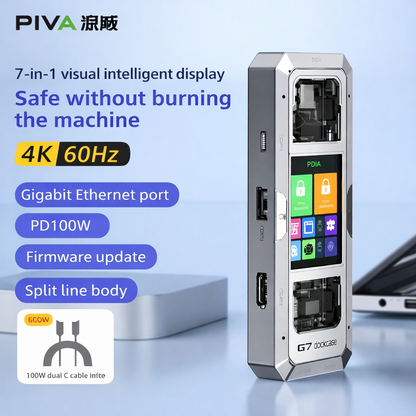 G71 7 in 1 Aluminum Alloy Office Docking Station Smart Screen Display Type-C to HDMI2.0 USB3.0 HUB PD100W Adapter