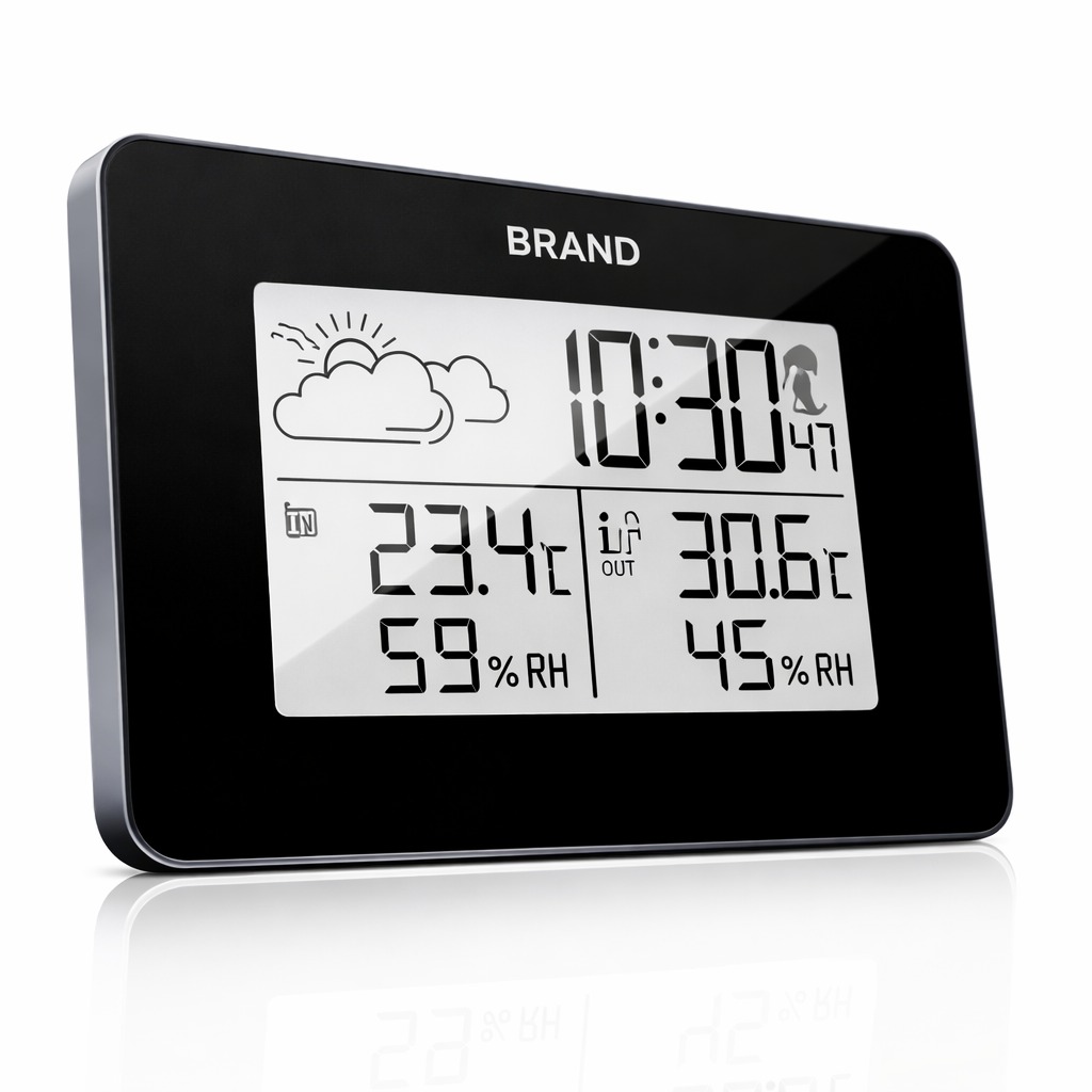 Weather Clock, Optional ℃/℉ Digital LCD Alarm Clock with LCD Clear Large Digital Display Support Snooze and Alarm Function(Black)