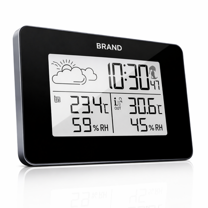 Weather Clock, Optional ℃/℉ Digital LCD Alarm Clock with LCD Clear Large Digital Display Support Snooze and Alarm Function(Black)
