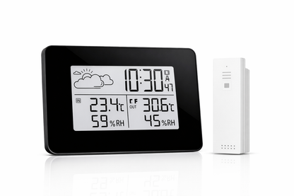 Weather Clock, Optional ℃/℉ Digital LCD Alarm Clock with LCD Clear Large Digital Display Support Snooze and Alarm Function(Black)