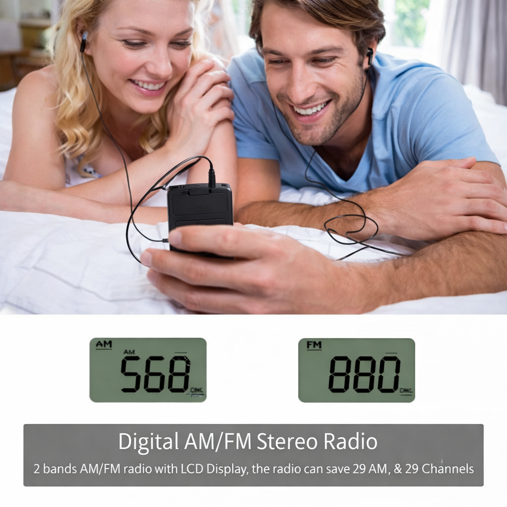 Pocket Radio,Portable Headset Radios,Mini Digital AM/FM Stereo Radio with Headphone,Rechargeable Battery LCD Display for Walking/Running,Personal Radio Support Micro USB