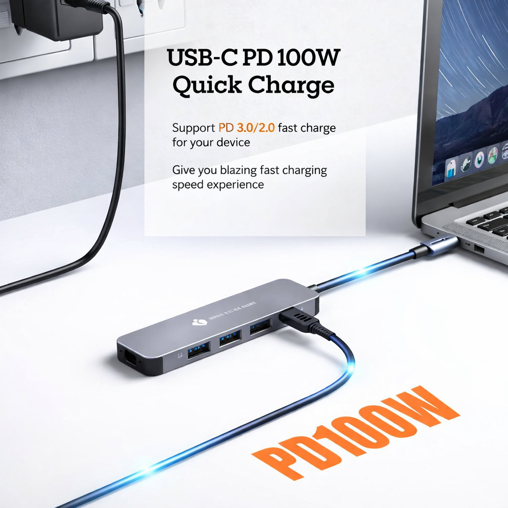 NOVOO 5-in-1 pro NVHUB122G5PDNS USB hub (Grey)