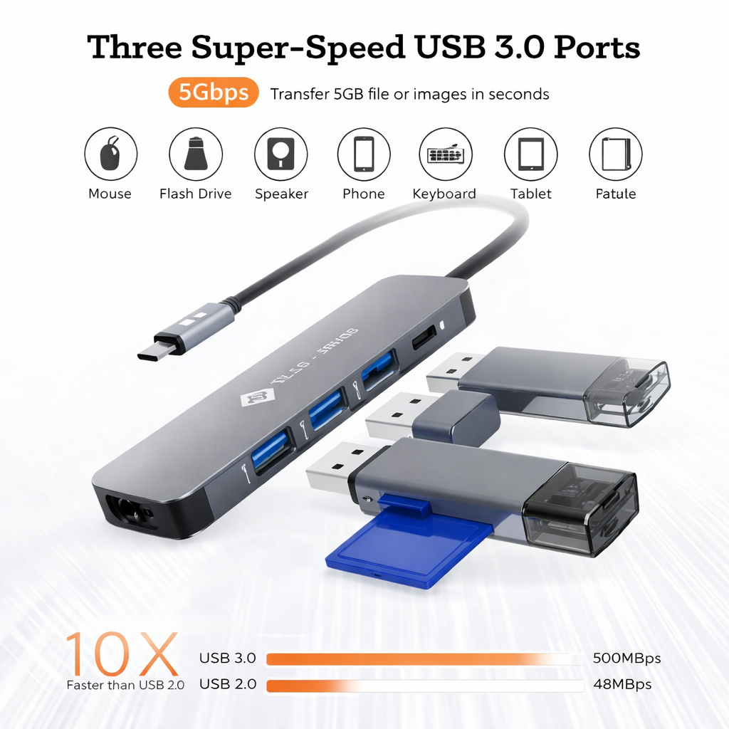 NOVOO 5-in-1 pro NVHUB122G5PDNS USB hub (Grey)
