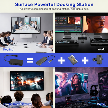For Surface Dock, Microsoft Surface Docking Station with HDMI x2, VGA, RJ45, USB3.0, USB-C, SD, TF, Audio for Surface Pro 9/8/X/7/6/4/3, Surface Laptop 4/3/2/1, Surface Laptop go, Surface Book 3/2/1