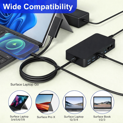 For Surface Dock, Microsoft Surface Docking Station with HDMI x2, VGA, RJ45, USB3.0, USB-C, SD, TF, Audio for Surface Pro 9/8/X/7/6/4/3, Surface Laptop 4/3/2/1, Surface Laptop go, Surface Book 3/2/1